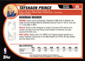 2007-08 Bowman #62 Tayshaun Prince Back