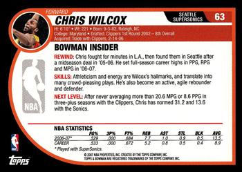 2007-08 Bowman #63 Chris Wilcox Back