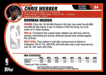 2007-08 Bowman #84 Chris Webber Back