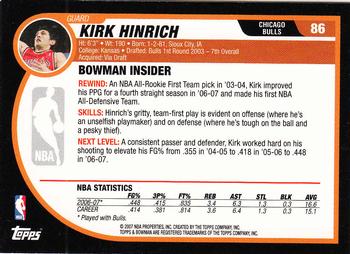 2007-08 Bowman #86 Kirk Hinrich Back