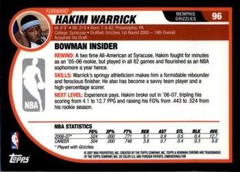2007-08 Bowman #96 Hakim Warrick Back