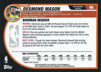 2007-08 Bowman #98 Desmond Mason Back