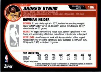 2007-08 Bowman #106 Andrew Bynum Back