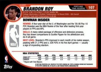 2007-08 Bowman #107 Brandon Roy Back