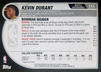 2007-08 Bowman #111 Kevin Durant Back