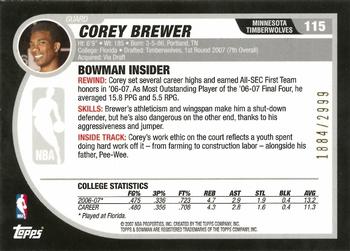 2007-08 Bowman #115 Corey Brewer Back