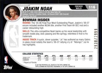 2007-08 Bowman #116 Joakim Noah Back