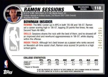 2007-08 Bowman #118 Ramon Sessions Back