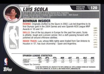 2007-08 Bowman #120 Luis Scola Back
