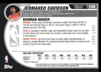 2007-08 Bowman #135 Jermareo Davidson Back