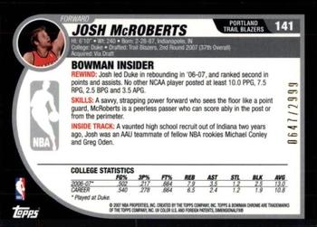 2007-08 Bowman #141 Josh McRoberts Back