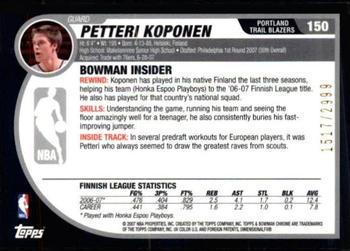 2007-08 Bowman #150 Petteri Koponen Back