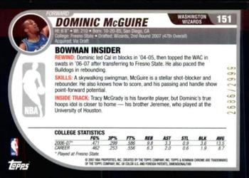 2007-08 Bowman #151 Dominic McGuire Back
