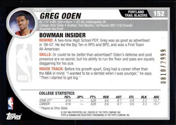 2007-08 Bowman #152 Greg Oden Back