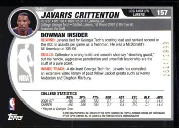 2007-08 Bowman #157 Javaris Crittenton Back
