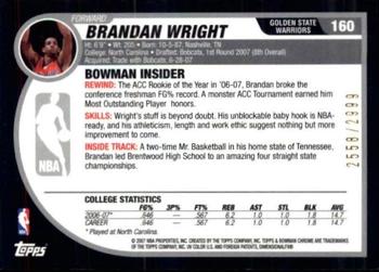 2007-08 Bowman #160 Brandan Wright Back