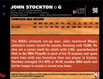 2007-08 Topps Chrome #98 John Stockton Back