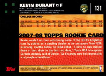 2007-08 Topps Chrome #131 Kevin Durant Back