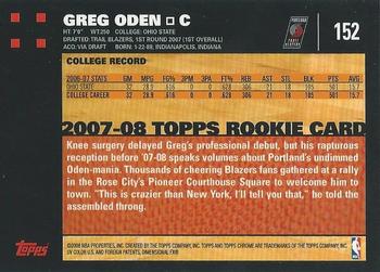 2007-08 Topps Chrome #152 Greg Oden Back