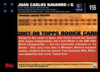 2007-08 Topps Chrome #155 Juan Carlos Navarro Back