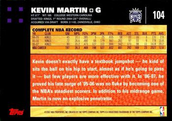 2007-08 Topps #104 Kevin Martin Back
