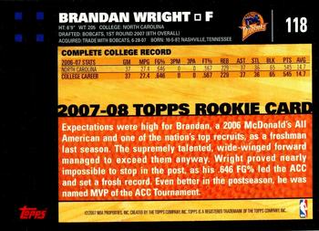 2007-08 Topps #118 Brandan Wright Back