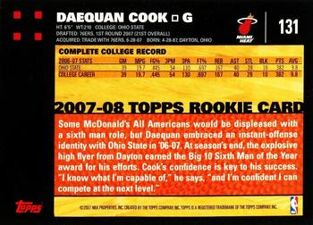 2007-08 Topps #131 Daequan Cook Back