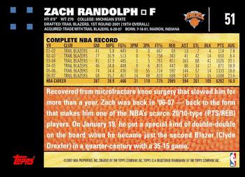 2007-08 Topps #51 Zach Randolph Back