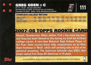 2007-08 Topps #111 Greg Oden Back