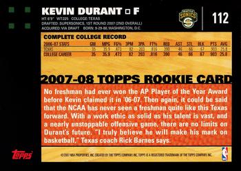 2007-08 Topps #112 Kevin Durant Back