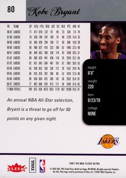 2007-08 Ultra #80 Kobe Bryant Back