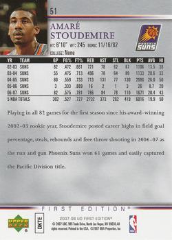 2007-08 Upper Deck First Edition #51 Amare Stoudemire Back