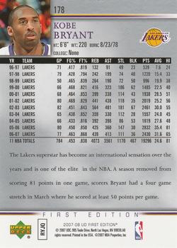 2007-08 Upper Deck First Edition #178 Kobe Bryant Back