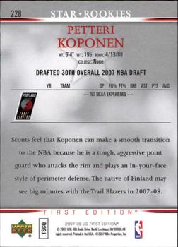 2007-08 Upper Deck First Edition #228 Petteri Koponen Back