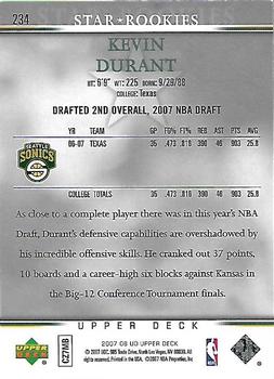 2007-08 Upper Deck #234 Kevin Durant Back