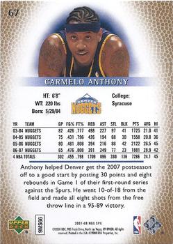 2007-08 SP Authentic #67 Carmelo Anthony Back
