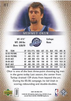2007-08 SP Authentic #83 Mehmet Okur Back