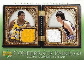 2007-08 Upper Deck Artifacts - Conference Pairings Patches #CP-JM Magic Johnson / Pete Maravich Front