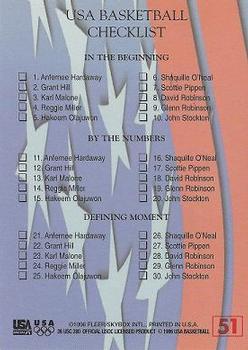 1996 Fleer USA #51 USA Basketball Checklist: 1-30 Back