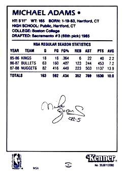 1988 Kenner Starting Lineup Cards #3538112060 Michael Adams Back