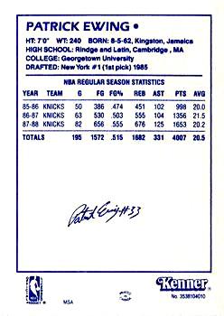 1988 Kenner Starting Lineup Cards #3538104010 Patrick Ewing Back