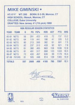 1988 Kenner Starting Lineup Cards #3538101050 Mike Gminski Back
