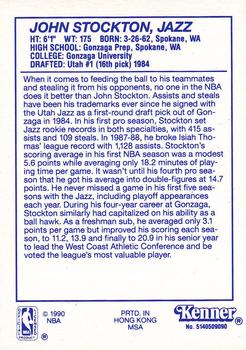 1990 Kenner Starting Lineup Cards #5140509090 John Stockton Back