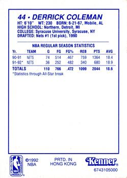 1992 Kenner Starting Lineup Cards #6743105000 Derrick Coleman Back