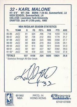 1992 Kenner Starting Lineup Cards #6743107000 Karl Malone Back