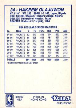 1992 Kenner Starting Lineup Cards #6743119000 Hakeem Olajuwon Back