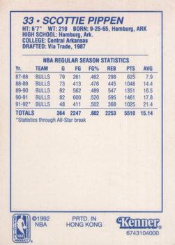 1992 Kenner Starting Lineup Cards #6743104000 Scottie Pippen Back