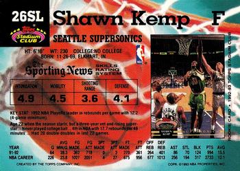 1993 Kenner/Topps Starting Lineup Cards #26SL Shawn Kemp Back
