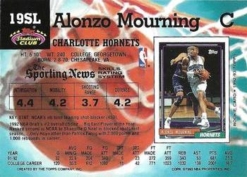1993 Kenner/Topps Starting Lineup Cards #19SL Alonzo Mourning Back