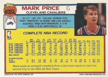 1993 Kenner/Topps Starting Lineup Cards #40SL Mark Price Back